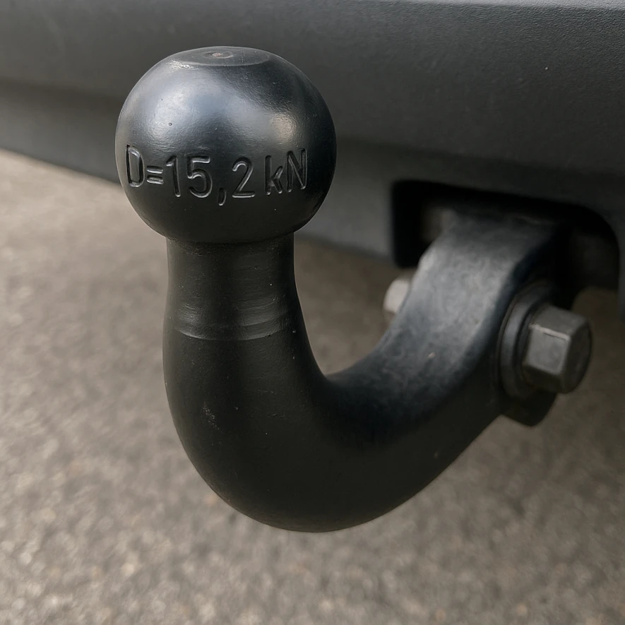 Foto på en dragkrok där vi ser D-värdet 15,2 kN graverat på